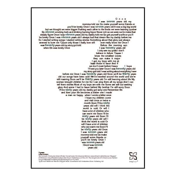 Enkel og ikonisk plakat med Lukas Graham superhittet "7 years"" opsat i grafisk form, som danner et 7-tal
