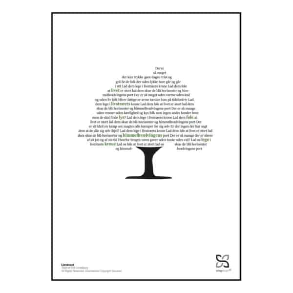 Plakat med teksten til “Livstræet” skrevet af Erik Lindebjerg.