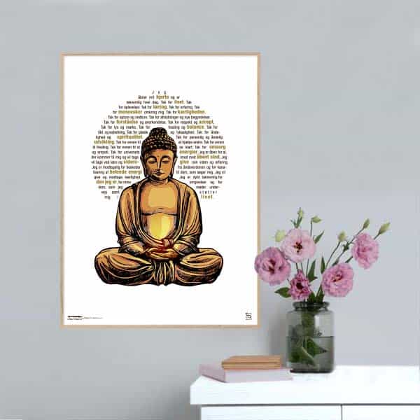 Grafisk plakat Taknemlighed budda. Spiritualitet