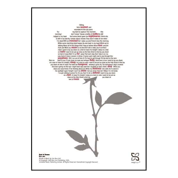 Enkel og ikonisk plakat med Bon Jovi's "Bed of Roses".