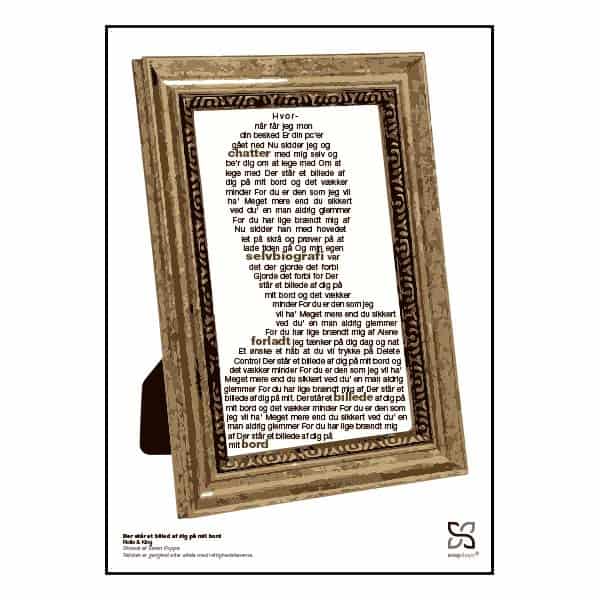 Plakat med sangteksten til "Der står et billede af dig på mit bord" af Rollo & King
