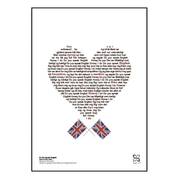 Smuk og enkel plakat med teksten fra John Mogensens "så længe jeg lever" opsat i grafisk form så teksten danner et billede af et hjerte.