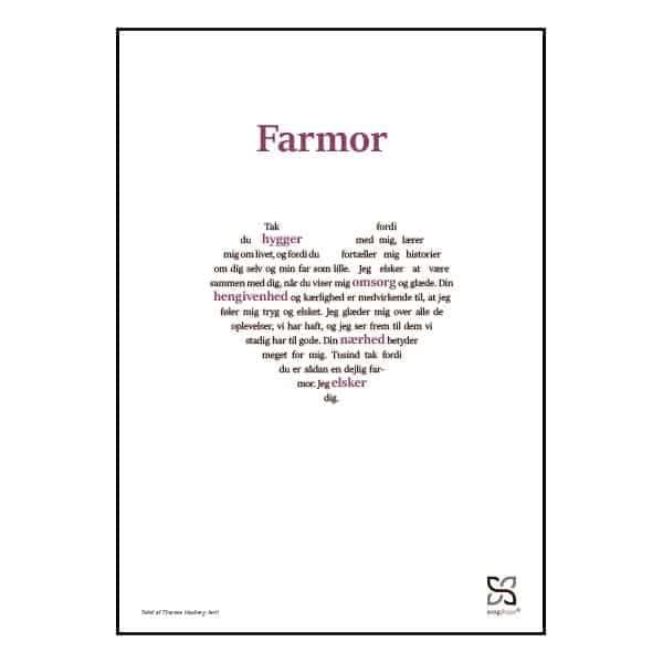 Grafisk plakat med en tekst, der hylder Farmor