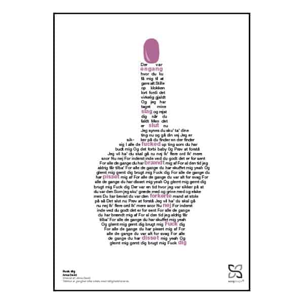 Plakat med sangteksten til 'Fuck dig' af Anna David