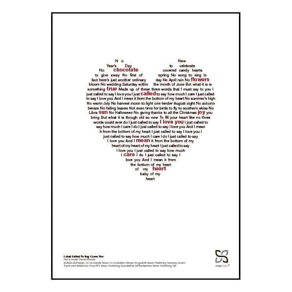 Flot plakat med Stevie Wonder's 'I Just Called To Say I Love You' opsat i grafisk form.