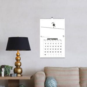 Flot vægkalender med 12 af Kim Larsens store hits. Her er vist teksten til "Om lidt"