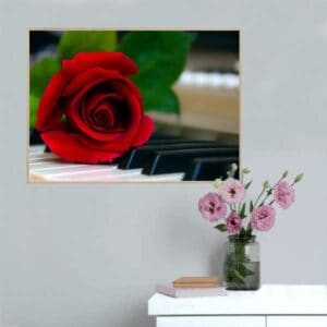 Fotoplakat med klaver med rød rose.