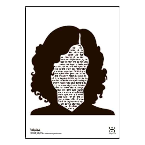 Smuk og ikonisk plakat med Tommy Seebachs melodi grand prix hit "krøller eller ej" opsat i grafisk form, som danner et portrætbillede.