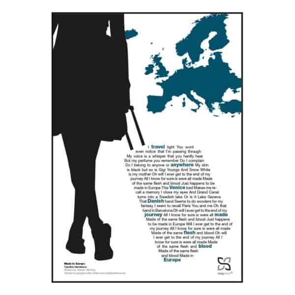 Plakat med sangteksten til "Made In Europe" af Caroline Henderson