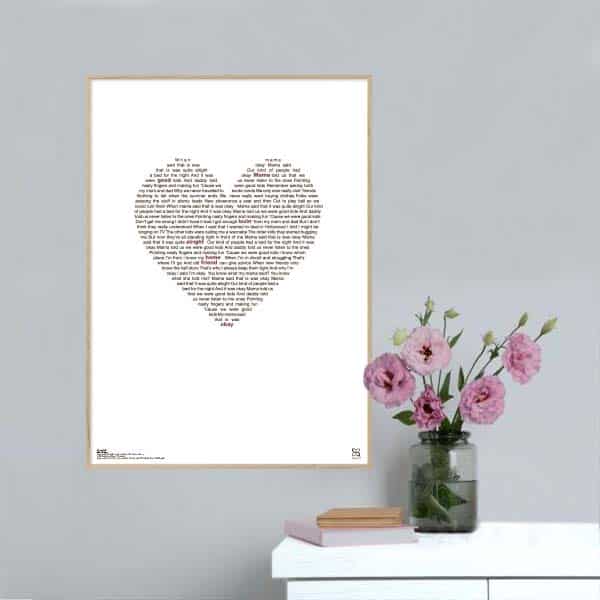 Enkel og ikonisk plakat med Lukas Graham hittet "mama said" opsat i grafisk form, som danner et hjerte.