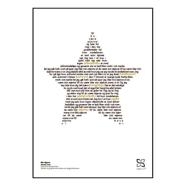 Plakat med sangteksten til Michael Falchs “Min Stjerne”.