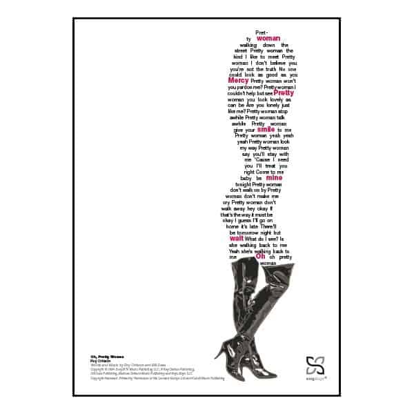 Plakat med sangteksten til "Pretty Woman" af Roy Orbison.