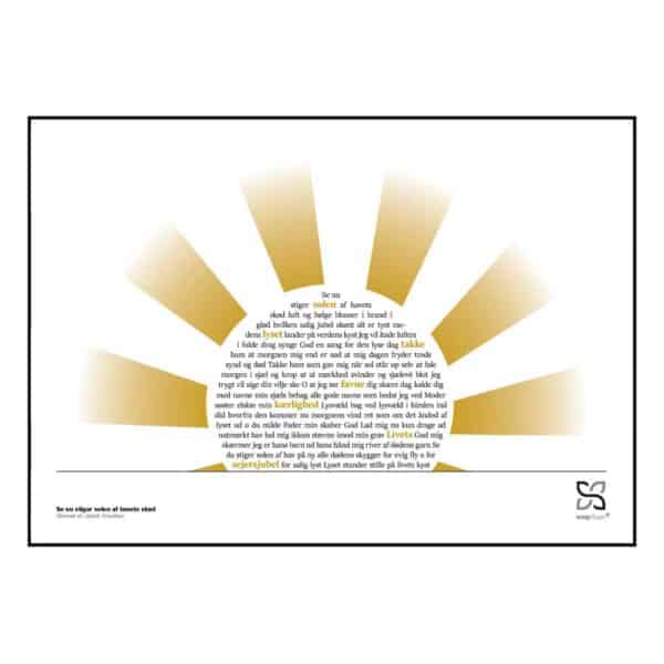 Plakat med sangteksten til "Se, nu stiger solen af havets skød".