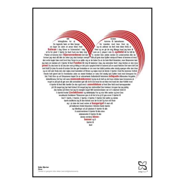 Plakat med sangteksten til “Seks Hjerter" af Bisse.