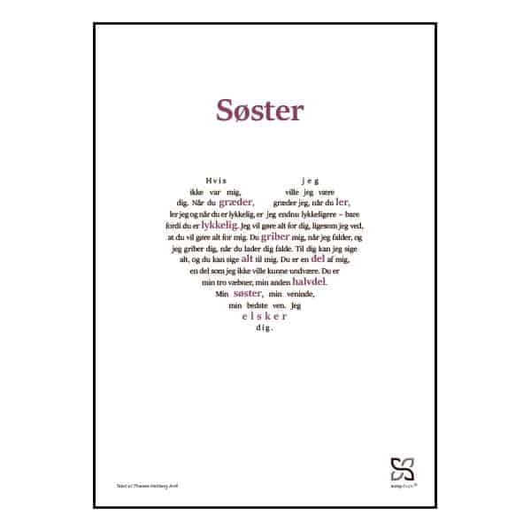 Grafisk plakat med en tekst, der hylder din søster