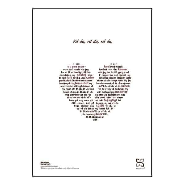Plakat med sangteksten til Michael Falchs “Superlove”.