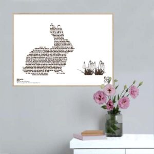 Smuk plakat med Gnags' tekst "Vilde kaniner" opsat i grafisk form, som danner et billede af en kanin.