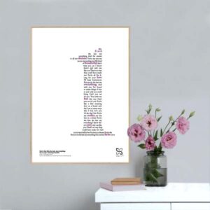 Flot og ikonisk musikplakat med Barry White's hit "You are the first, my last, my everything" opsat i grafisk form, så teksten danner et 1-tal.