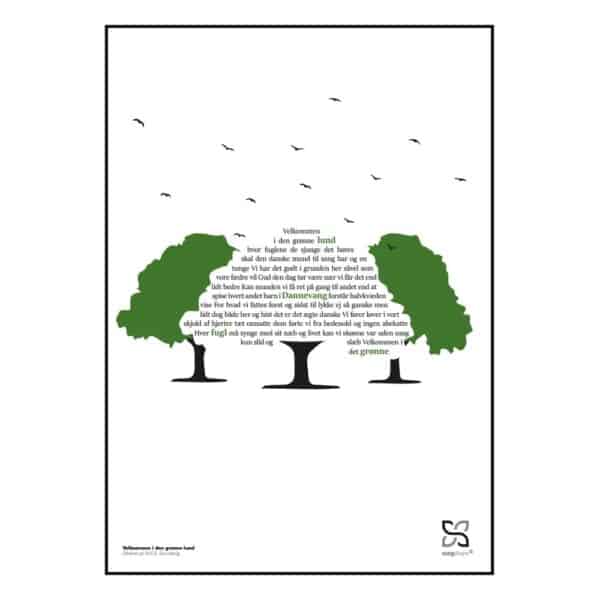 Plakat med teksten til Grundtvigs Velkommen i den grønne lund.