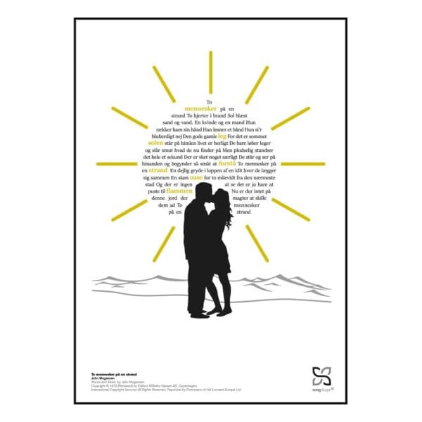 Plakat med sangteksten til John Mogensens "To mennesker på en strand".